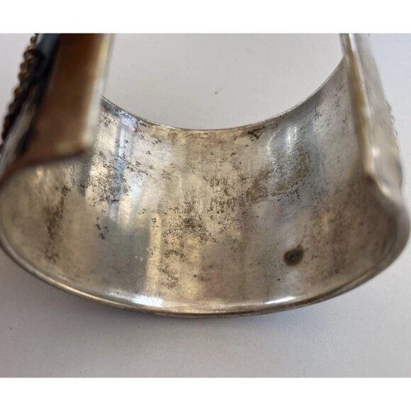 Vintage Silver Cuff Bracelet Cross Religious Handmade Sz 7-7.5” Bohemian Western - Picture 9 of 11